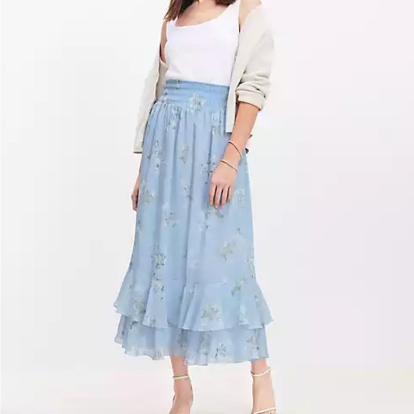 LOFT Dresses & Skirts - LOFT Sky Blue Floral A-Line Skirt